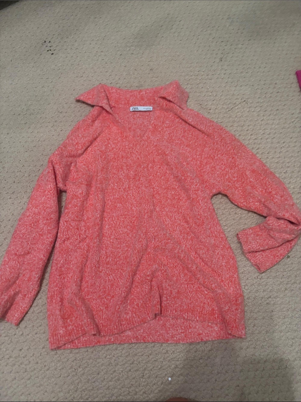 Zara Coral-Pink V-Neck Knit Sweater